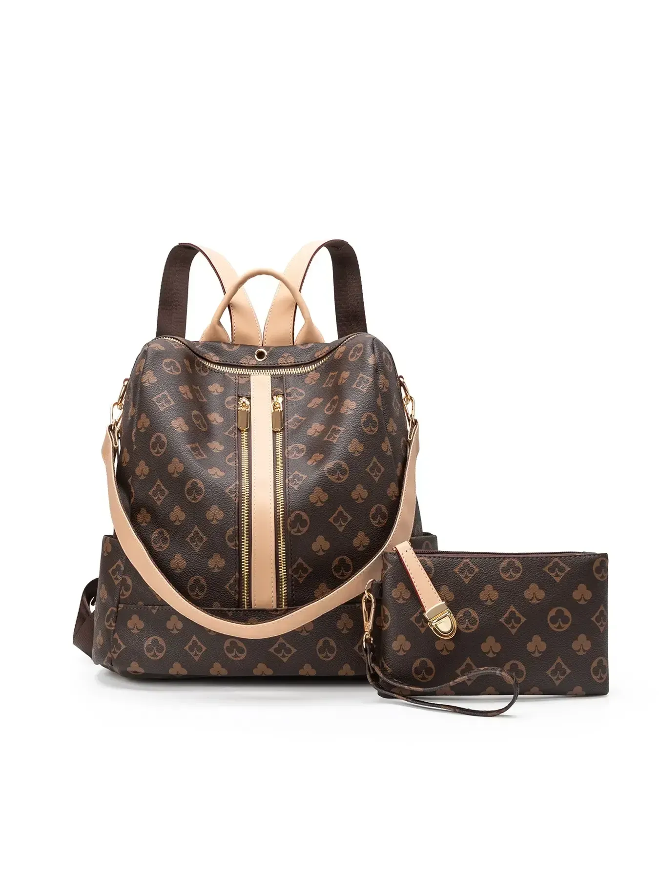 Fashionable Geometric Pattern Backpack & Wallet Set, Large Capacity Vintage Multifunctional Backpack, Versatile High-quality Daily Commuting Bag Set, Purse Backpack Combo, Backpack Plus Purse Combo
