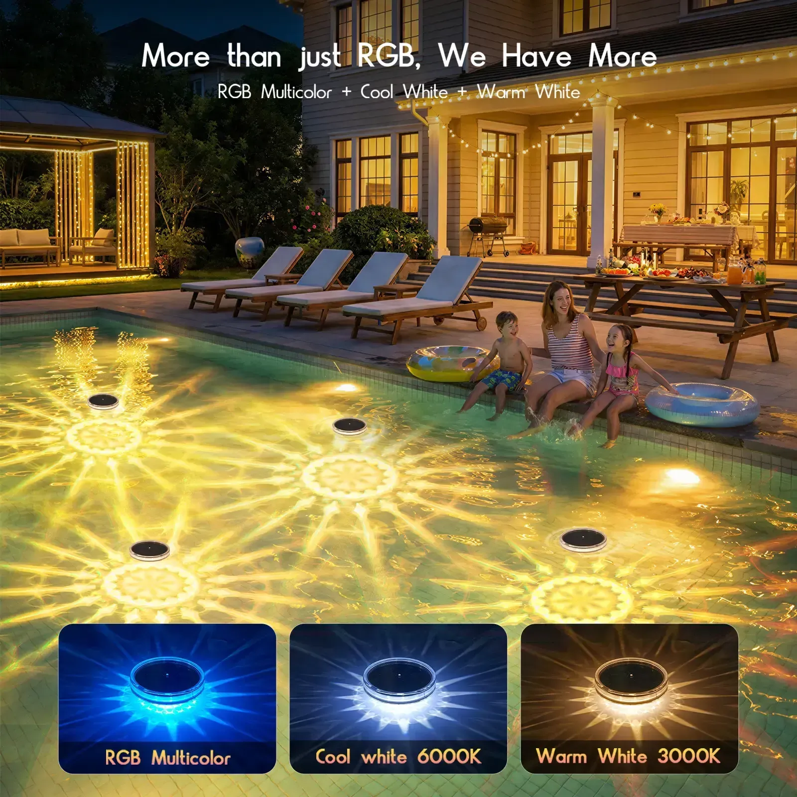 2pack Solar Floating Pool Lights, RGB Pool Lights with Remote Control, IP68 Waterproof for Above-Ground Pools, Pool Parties, Inground Pools & Hot Tubs