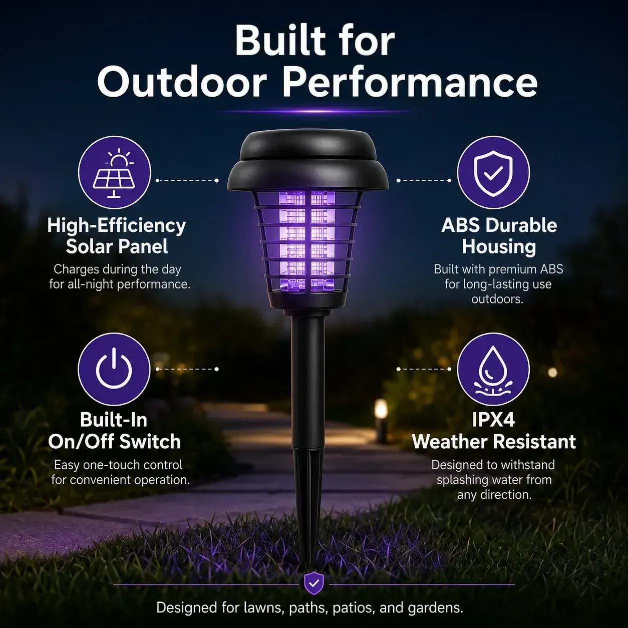 2 Pack Solar Mosquito Zapper Light Auto OnOff Outdoor Lawn Landscape Lamp