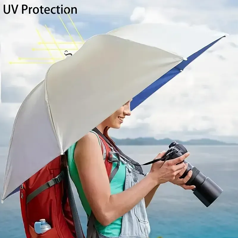 Uv Protection Umbrella Hat, Hands Free Adjustable Umbrella Cap, Sun Protection Folding Umbrella Hat for Fishing, Golf, Camping, Hiking, Beach, and Gardening, Beach Umbrella Summer Umbrella, Fishing Accessories, Outdoor Umbrella, Lightweight Umbrella