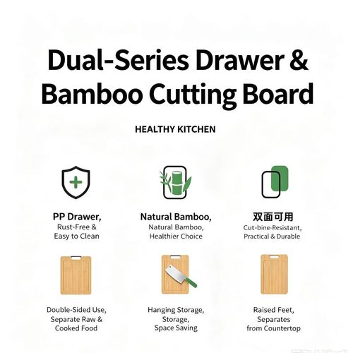 Multifunctional Bamboo Cutting Board with Storage Drawer & Garlic Ginger Grinder, Double Sided Anti Slip Kitchen Chopping Board