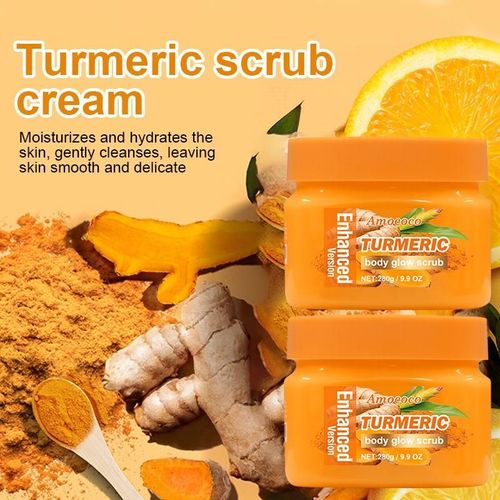 Turmeric Nourishing Scrub 280g - Infused with natural turmeric extract and moisturizing ingredients. Gently exfoliates while deeply hydrating the skin, leaving it smooth, supple, and radiant.