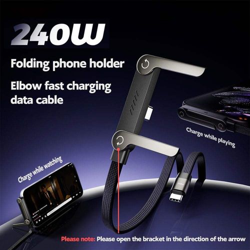 240w Braided Fast Charge Cable with Built-in Phone Stand, 2-in-1 Invisible Holder Charger Cable