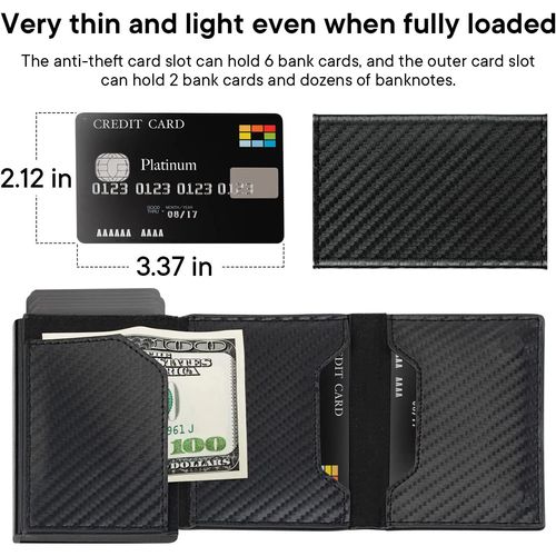 RFID Blocking Mens Slim Tracker Wallet With Money Clip Minimalist Front Pocket Carbon Fiber Leather Credit Card Holder Case