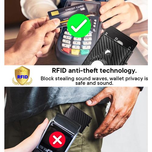 RFID Blocking Mens Slim Tracker Wallet With Money Clip Minimalist Front Pocket Carbon Fiber Leather Credit Card Holder Case