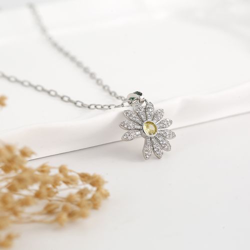 Trendy Small Daisy Necklace | Silver Plated CZ Clavicle Chain for