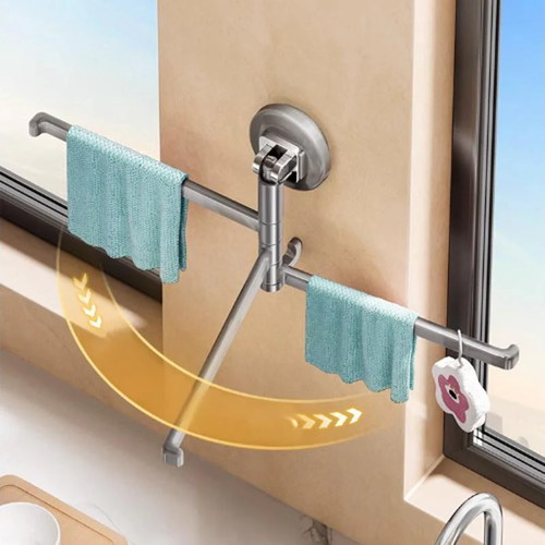 180° Rotating Suction Cup Towel Rack （Gray）
