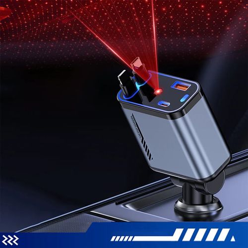 Multifunctional Fast Charging Car Charger with Retractable Cable（Red Star Projector）