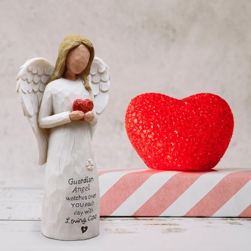 AUKEST guardian angel statue, holding a red heart, angel-themed gift.