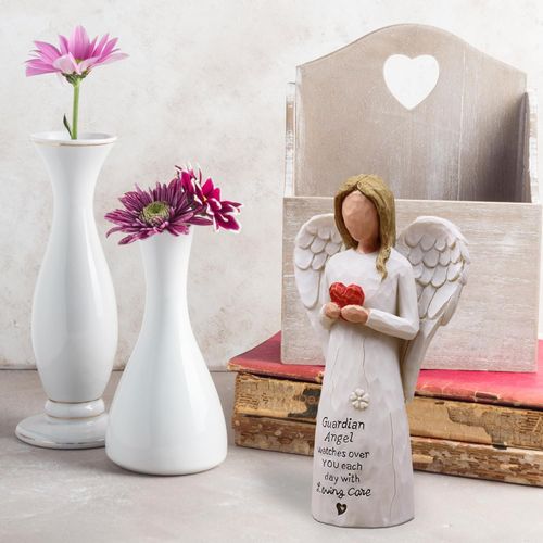 AUKEST guardian angel statue, holding a red heart, angel-themed gift.