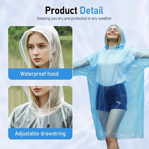Disposable Raincoat with Hood (3 Pcs) （Random color）