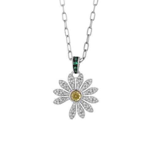 Trendy Small Daisy Necklace | Silver Plated CZ Clavicle Chain for