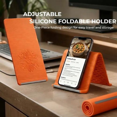 Flexible Silicone Aluminum Phone Stand, Bendable Rollable Foldable Design（Orange）