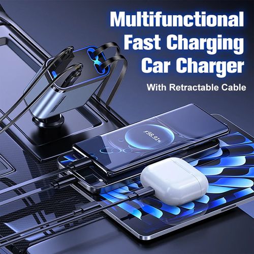 Multifunctional Fast Charging Car Charger with Retractable Cable（Red Star Projector）