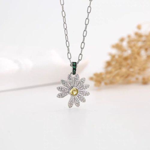 Trendy Small Daisy Necklace | Silver Plated CZ Clavicle Chain for