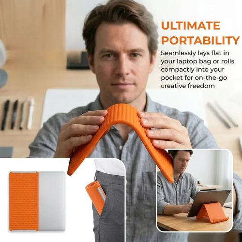 Flexible Silicone Aluminum Phone Stand, Bendable Rollable Foldable Design（Orange）