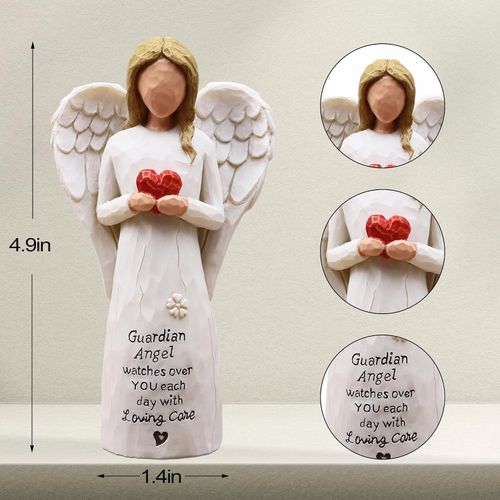 AUKEST guardian angel statue, holding a red heart, angel-themed gift.
