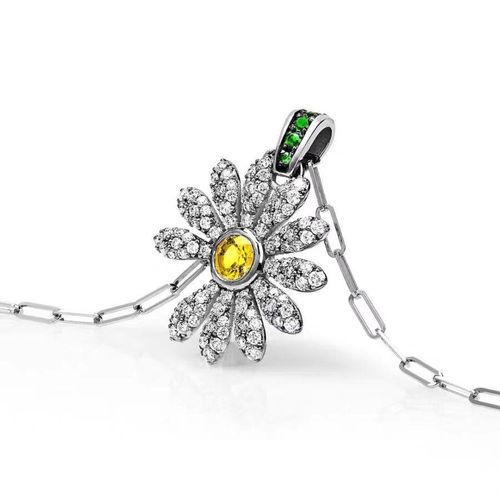 Trendy Small Daisy Necklace | Silver Plated CZ Clavicle Chain for