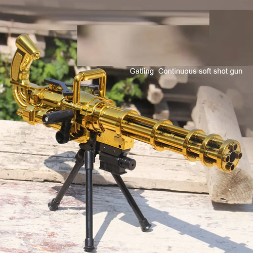 Gold Gatling Soft Rubber Bullet Toy Gun Pneumatic Shooting Blaster for Adults and Boys, Plastic Model Toy Gun
