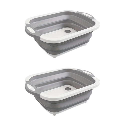 3-in-1 Foldable Cutting Board with Drain Basket, Portable Kitchen Prep Tray