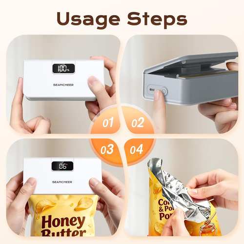 6-Speed Rechargeable Mini Bag Sealer with Magnet & Cutter, Portable Heat Resealer for Plastic Snack & Mylar Bags, Daily Kitchen Storage Gift