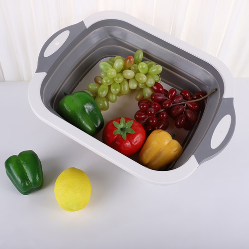 3-in-1 Foldable Cutting Board with Drain Basket, Portable Kitchen Prep Tray