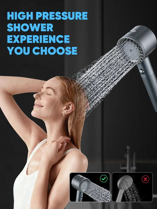 Gray Ion Filter High Pressure Handheld Shower Head 5 Spray Modes For Hard Water