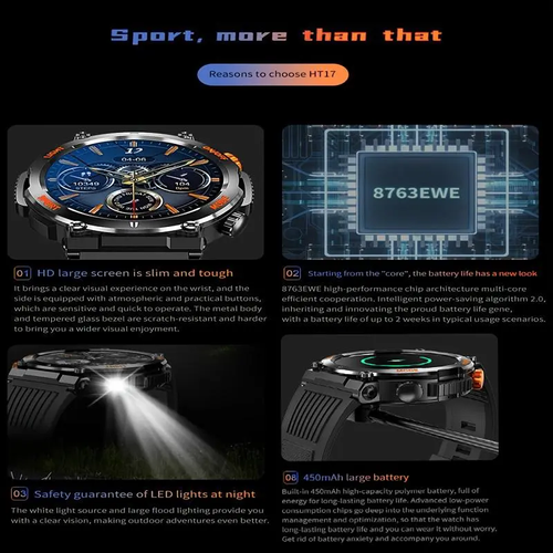 1.46 Inch HD Screen Smartwatch - Multi-functional Outdoor Sports Fitness Tracker with Wireless Calling, Multi-sport Mode, Pedometer, LED Light & Waterproof Health Watch for Android iOS Men Women 🎵 Free Shipping & Cash on Delivery 📊