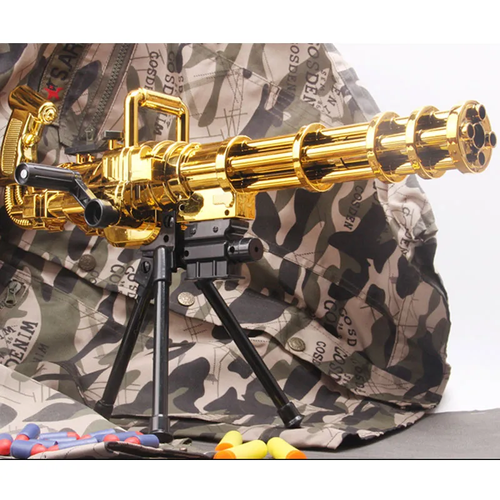 Gold Gatling Soft Rubber Bullet Toy Gun Pneumatic Shooting Blaster for Adults and Boys, Plastic Model Toy Gun