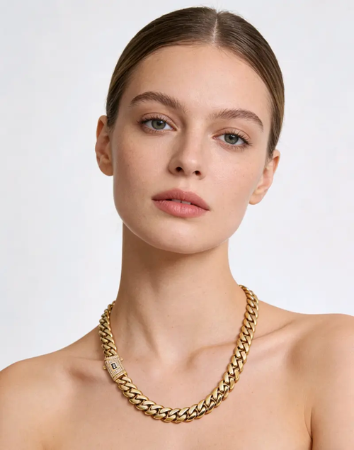 14K Gold-Plated Cuban Necklace & Bracelet Set - 14mm Miami Hip-Hop Couples Jewelry 🎵 Free Shipping & Cash on Delivery 📊