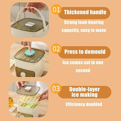 2026 New Handled Press-Type Ice Cube Tray Double-Layer, 48 Cube Large Capacity Ice Maker & Storage Bin Set, Easy Press Release Cube Moulds for Drinks, Cocktails, Parties (White)