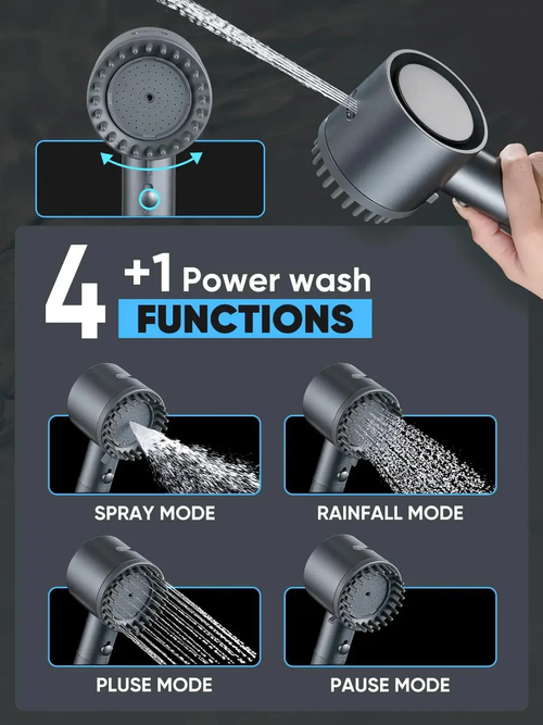Gray Ion Filter High Pressure Handheld Shower Head 5 Spray Modes For Hard Water