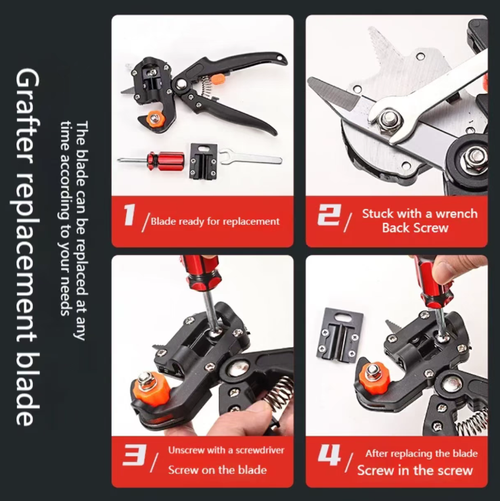 Professional-grade tree grafting tool, an efficient grafting instrument. With 3 different blade heads, it is suitable for various types of trees. The cutting process is 85% more effortless and has a high degree of fit, thereby increasing the survival rate. The operation is extremely simple, making it easy for beginners to master. The body is rust-proof and durable, suitable for batch grafting in orchards and gardening potting care. It is a tool for saving grafting efforts.
