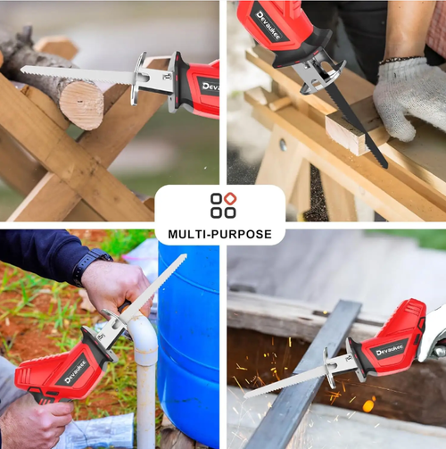 Faça seu pedido hoje e você receberá 4 lâminas de serra de presente.  Esta serra manual de alta potência com bateria de lítio é sem fio e portátil, capaz de realizar cortes agressivos em diversos materiais como madeira e metal.  Com seu design de baixo recuo, ele funciona de forma suave e é adequado para marcenaria, reparo automotivo e aplicações externas.  É uma ferramenta de corte eficiente.