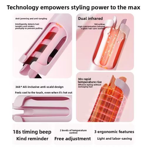 Secador de cabelo com sulco de ar frio com sítios de íons negativos. O estilo com ar frio não danifica o couro cabeludo. A luz vermelha protege o cabelo, deixando os fios lisos e brilhantes após o cacho. O pente de dentes duplos automaticamente enrola os fios de cabelo, sem travar ou puxar o couro cabeludo. Iniciantes conseguem fazer o curl natural em apenas 5 minutos. Ele pode ajustar a temperatura para diferentes tipos de cabelo, e o cabelo não vai ficar frisado por três dias após o cacho!