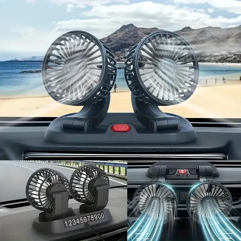 Car dual-head fan, refreshing cool breeze