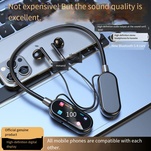 Live Stream Wireless BT 5.3 Neckband LED Earphones with Real-Time Mic for Sports & Karaoke Gym Running