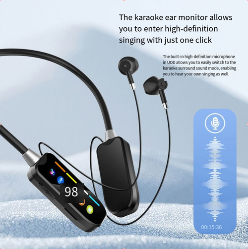 Live Stream Wireless BT 5.3 Neckband LED Earphones with Real-Time Mic for Sports & Karaoke Gym Running