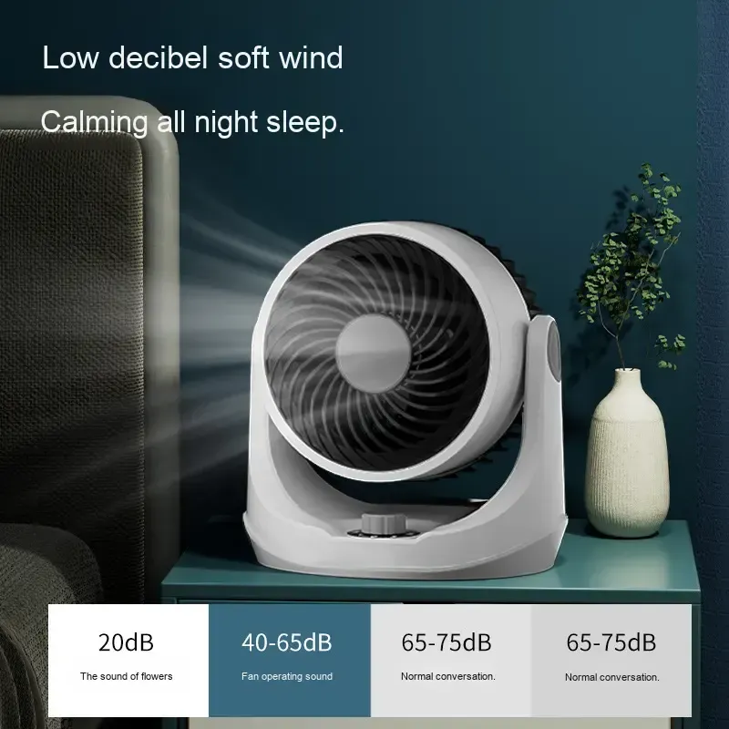 Ventilador de circulação de ar de mesa grande angular com forte energia eólica e resfriamento para toda a casa