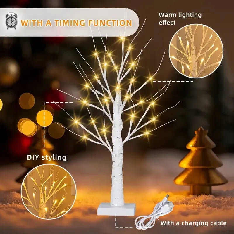LED Birch Tree Light Tabletop Bonsai Battery Powered With 24 Led Warm White for Indoor Outdoor Decoration Christmas Gifts