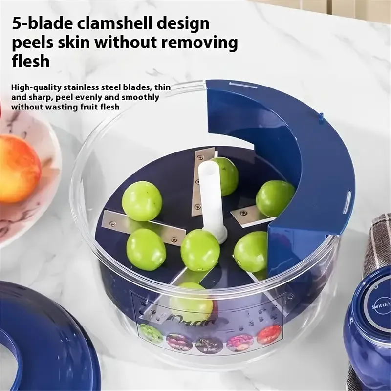 The electric peeler is equipped with a high-speed motor that rotates at 300 revolutions per second. It takes only 3 seconds to peel an apple and 1 minute to peel 5 potatoes. It is 20 times faster than manual peeling. You no longer have to rush before cooking.