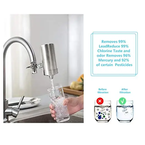 304 Stainless Steel Kitchen Tap Water Purifier Manual Activated Carbon Filter Universal Household Faucet Pre-Purifier
