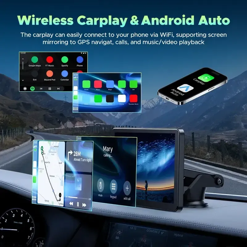 车载行车记录仪Espelho retrovisor de 7 polegadas Carplay Android Auto Câmera de backup de tela de projeção sem fio com resolução 4K Monitor de auxílio reverso para carro