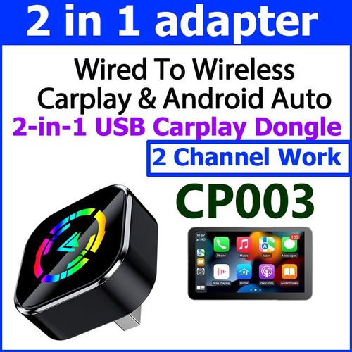 Adaptador de Metal USB Sem Fio 2 em 1 Apple Carplay & Android Auto CP003 Com Fio para Sem Fio