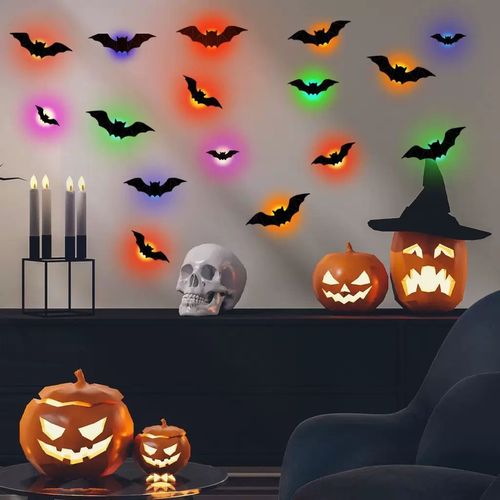 Novo Halloween brilham no escuro morcego 3D tridimensional preto adesivo de parede de morcego para atmosfera de festa de Halloween iluminando os morcegos