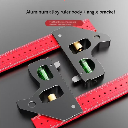 Quadrado de combinação resistente, liga de alumínio 45 ° 90 ° Quadrado para carpintaria, ferramentas de medição quadradas combinadas de viga multifuncional
