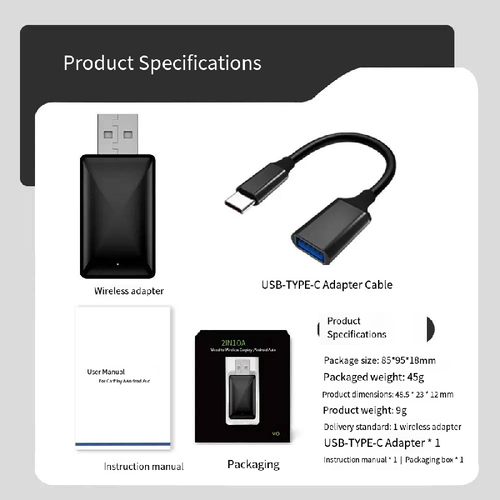 Adaptador portátil USB 2 em 1 Android Auto Carplay Adaptador universal sem fio Carplay