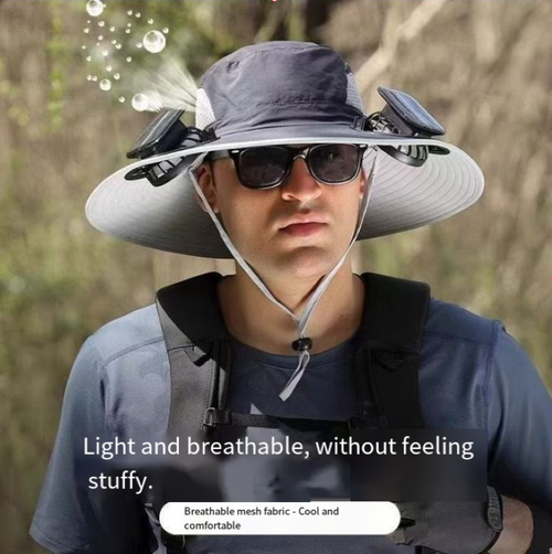 O chapéu de balde solar é respirável e refrescante a 360°, como um pequeno ar condicionado instalado na sua cabeça. Ao contrário dos chapéus de balde comuns, que são quentes e herméticos, este chapéu é feito de tecido respirável com um toque de gelo, fresco e suave para a pele. Sente a frescura assim que o veste. A parte superior do chapéu é ocultada por um painel solar de alta eficiência, que armazena eletricidade automaticamente e seca o cabelo com um secador enquanto houver luz solar.