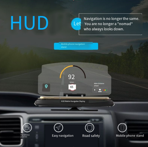 抬头显示仪Suporte para telefone com carregamento sem fio com head-up display HUD, navegação do carro, head-up display dobrável e de alta definição para carro.