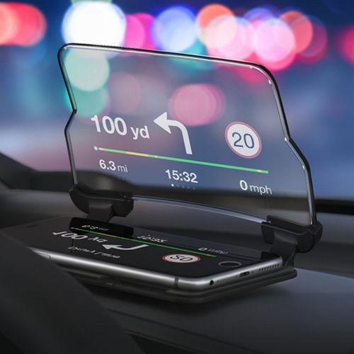 抬头显示仪Suporte para telefone com carregamento sem fio com head-up display HUD, navegação do carro, head-up display dobrável e de alta definição para carro.